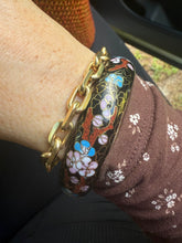 Load image into Gallery viewer, Vintage Bird &amp; Flowers Black Cloisonné Bangle Bracelet
