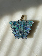 Load image into Gallery viewer, Mosaic Opal 14k Gold Carved Butterfly Pendant

