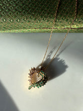 Load image into Gallery viewer, Green White Glass Stone Gold Vermeil Necklace 15”
