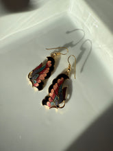 Load image into Gallery viewer, Vintage Pink Black Cloisonné Enamel Butterfly Gold Plated Earrings
