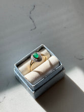 Load image into Gallery viewer, Vintage 14k Yellow Gold Diamond &amp; Emerald Halo Ring Size 7.25
