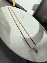 Load image into Gallery viewer, Italian 14k Yellow Gold Cuban Link Pear Cut Emerald &amp; Diamond Halo Drop Necklace
