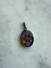 Load image into Gallery viewer, Purple Pressed Flowers Sterling Silver Pendant
