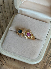 Load image into Gallery viewer, Vintage Solid 18k Yellow Gold Natural Sapphire &amp; Diamond Ring
