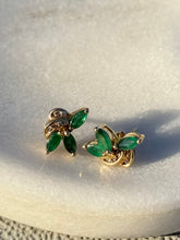 Load image into Gallery viewer, Vintage Emerald &amp; Diamond 14k Yellow Gold Push Back Earrings
