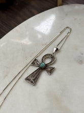 Load image into Gallery viewer, Ankh Turquoise Sterling Vintage Large Pendant Necklace 17.75”

