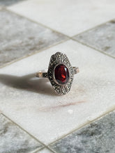 Load image into Gallery viewer, Vintage Garnet &amp; Marcasite Sterling Silver Ring Size 5
