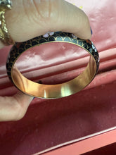 Load image into Gallery viewer, Vintage Bird &amp; Flowers Black Cloisonné Bangle Bracelet
