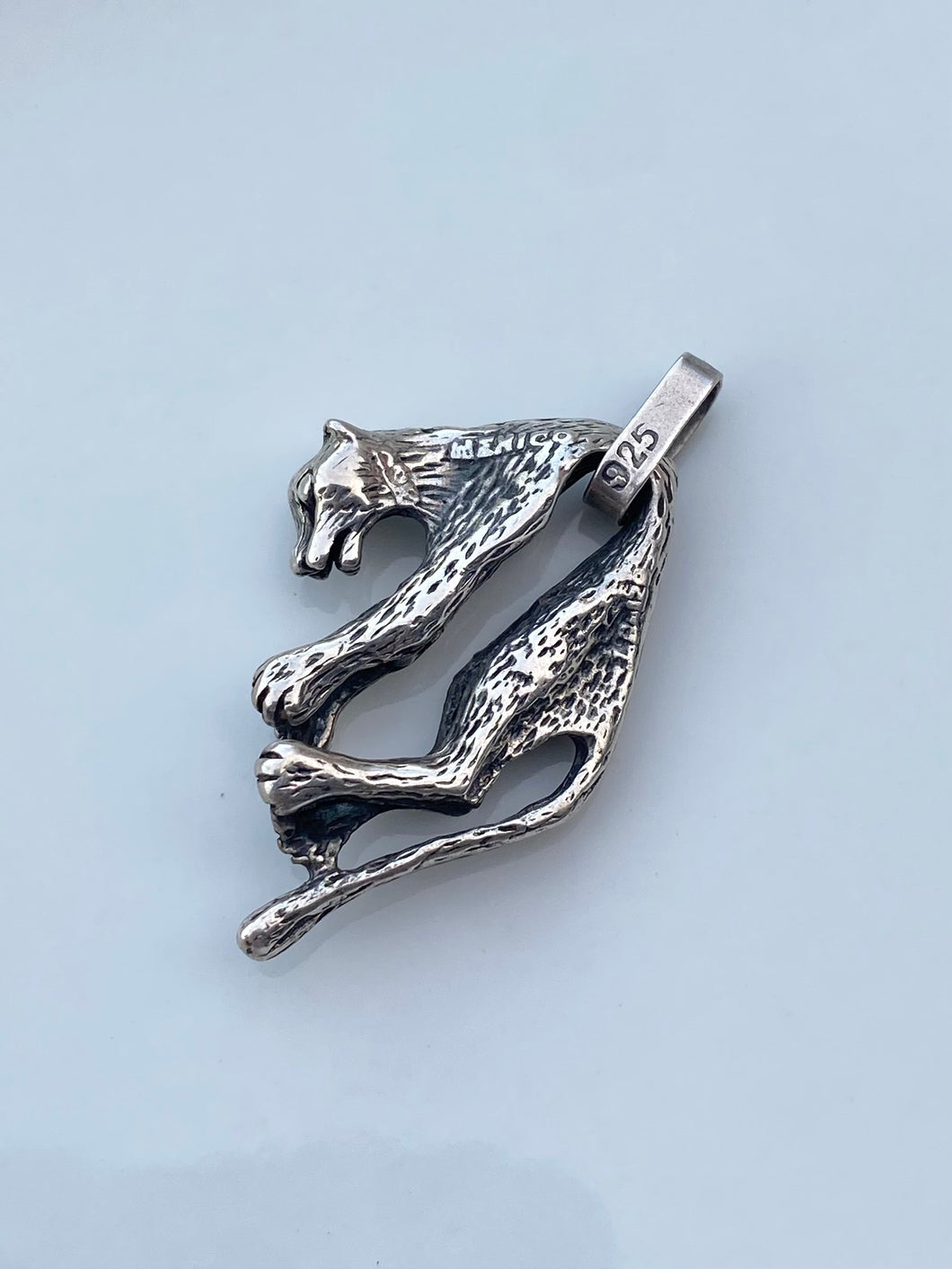 Hanging Panther Sterling Silver Chunky Vintage Pendant