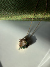 Load image into Gallery viewer, Green White Glass Stone Gold Vermeil Necklace 15”
