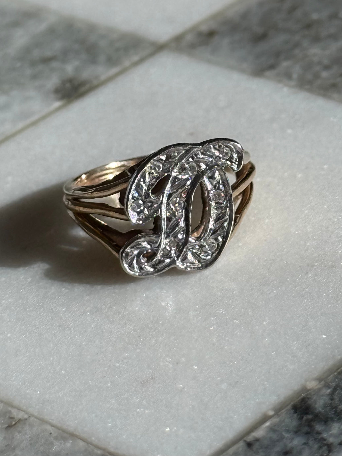 Cursive ‘D’ Initial Diamond 14k Gold Ring