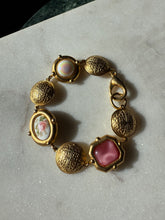 Load image into Gallery viewer, Floral Pink &amp; Gold Vintage Costume Bracelet 7”
