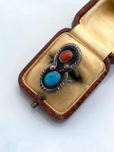 Load image into Gallery viewer, Turquoise &amp; Coral Sterling Silver Ring
