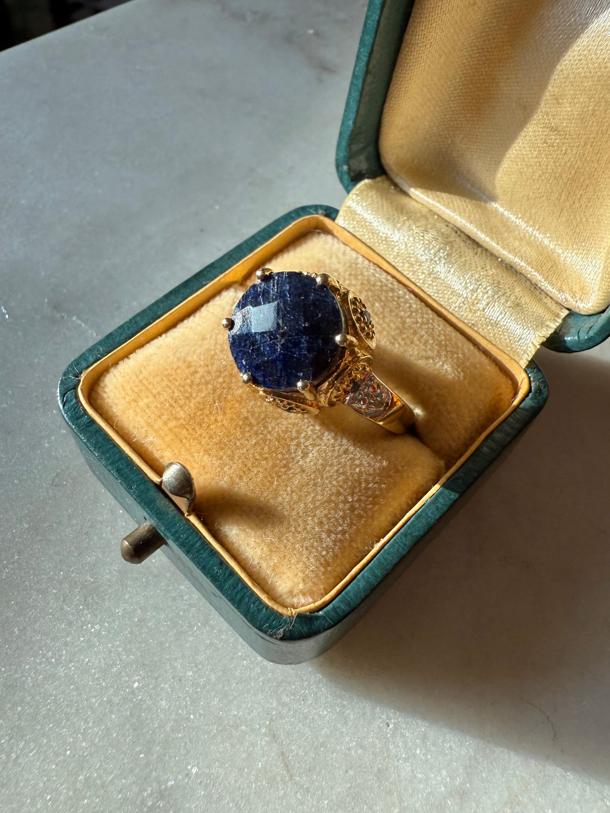 Blue Sapphire Gold Vermeil Ring Size 7.25