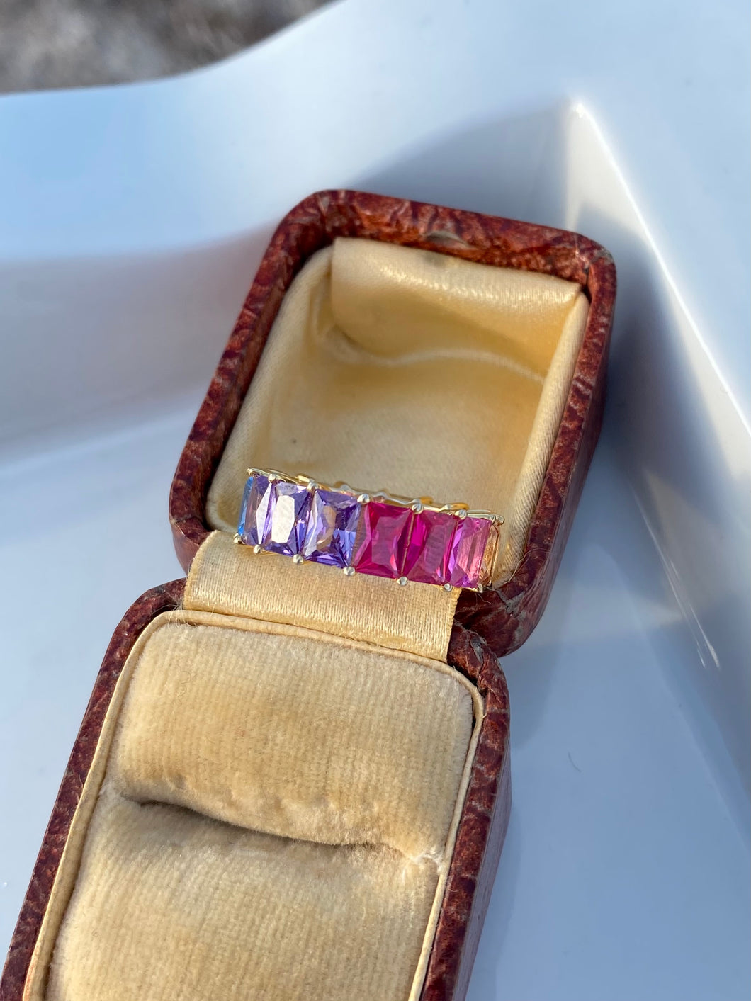 Rainbow Emerald Cut Gold Vermeil Ring