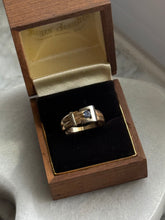 Load image into Gallery viewer, Vintage Solid 14k Gold Blue Sapphire Buckle Ring Size 6

