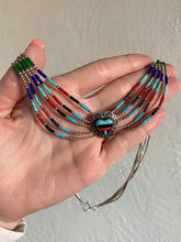 Load image into Gallery viewer, Vintage Multistone Liquid Silver Sterling Fetish Necklace 17”
