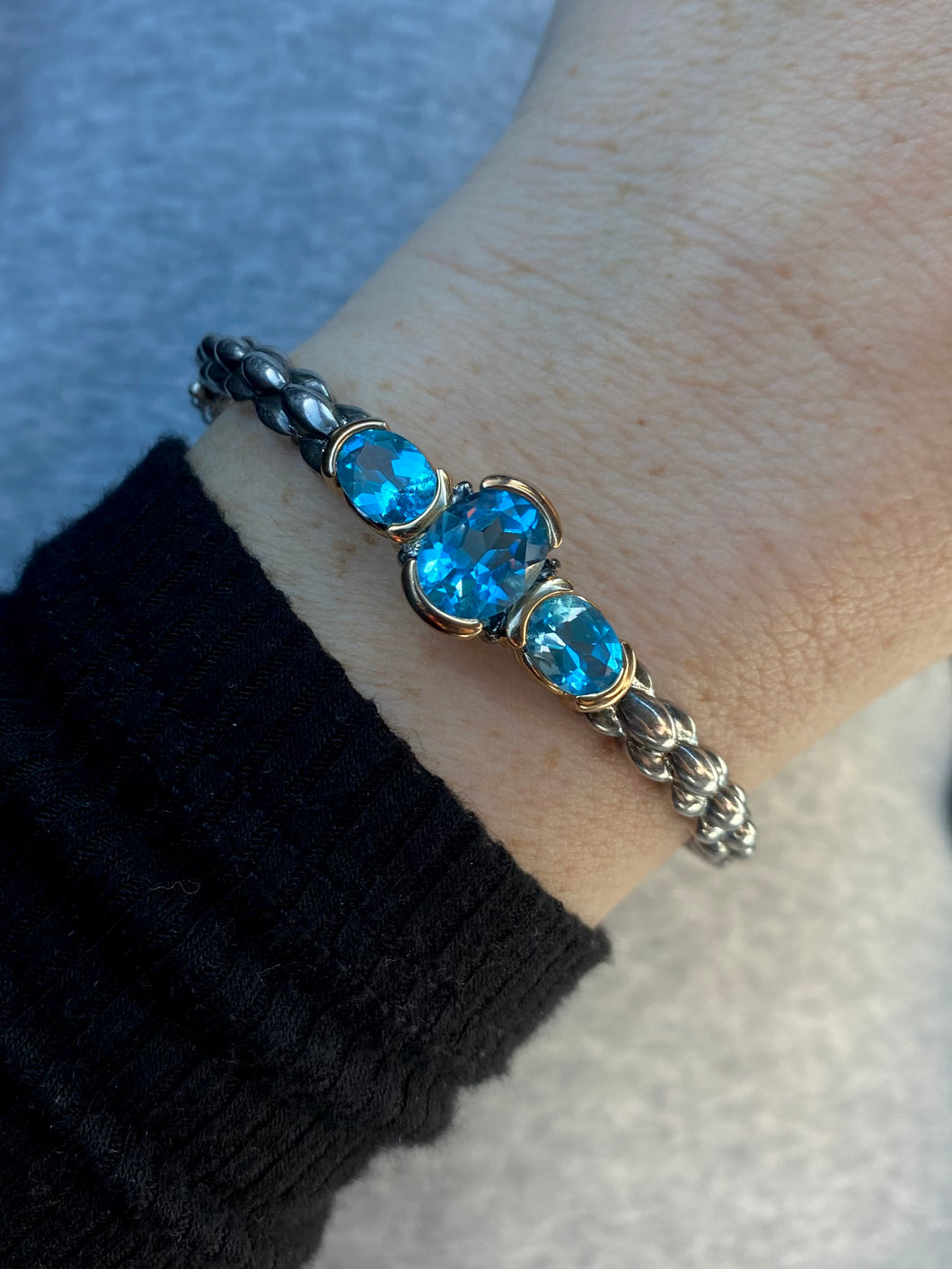 Blue Topaz Sterling Silver Bangle Bracelet