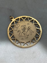 Load image into Gallery viewer, Midcentury Engraved Leo Zodiac Gold Fill Pendant
