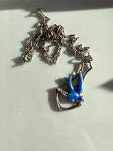 Load image into Gallery viewer, Antique Swallow Blue Bird Enamel Sterling Silver Necklace 17”
