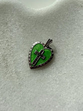 Load image into Gallery viewer, Antique Guilloche Enamel Etched Marcasite Sterling Heart Pendant
