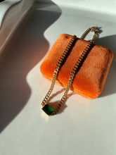 Load image into Gallery viewer, Cuban Link Gold Vermeil Green Glass Stone Necklace
