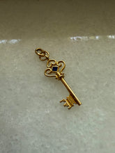 Load image into Gallery viewer, Vintage Blue Enamel 18k Yellow Gold Key Pendant
