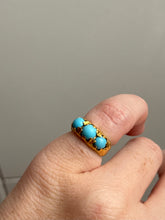 Load image into Gallery viewer, Antique Persian Turquoise 22k Gold Trilogy Ring Size 3.75
