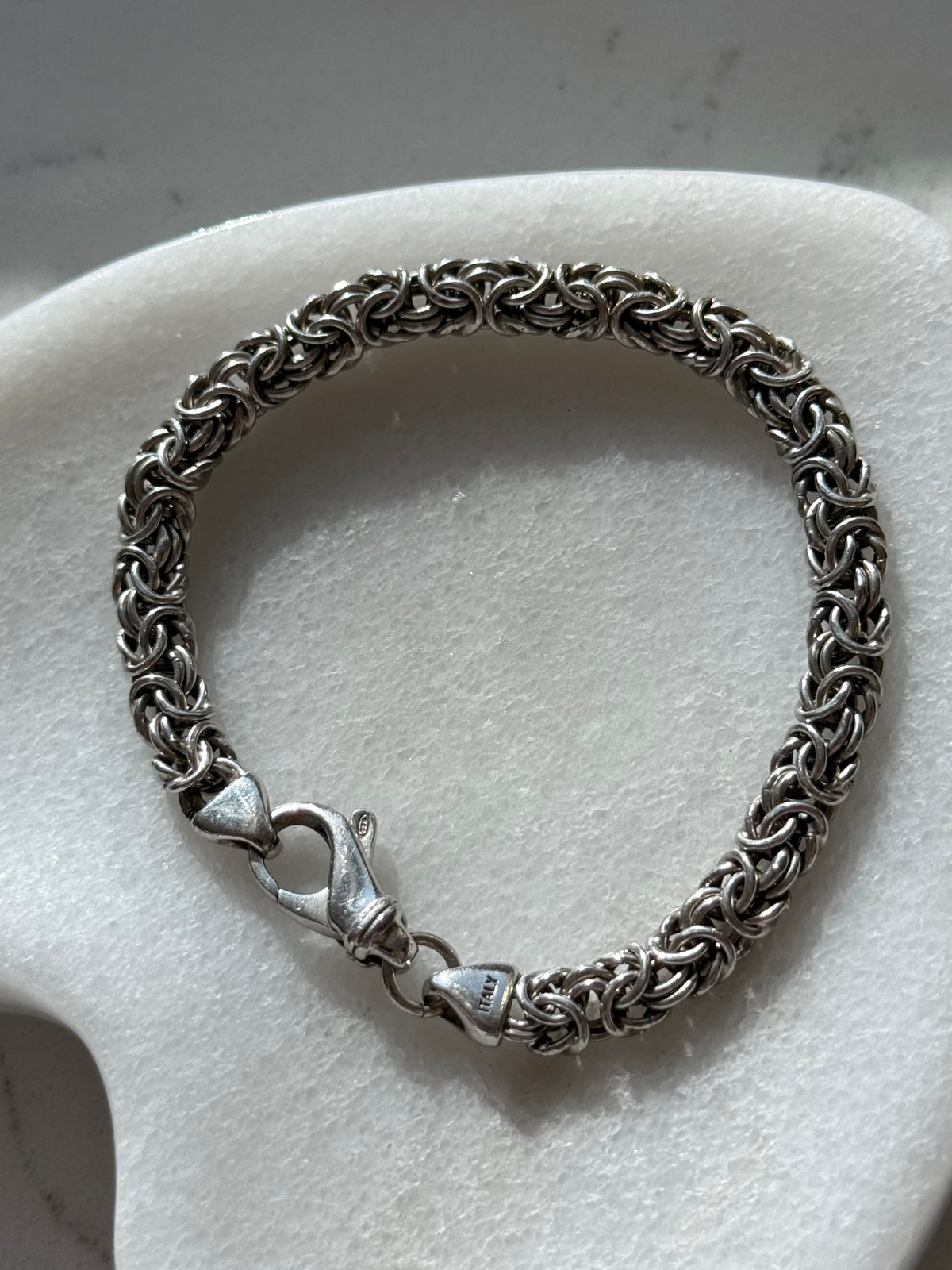 Vintage Italian Sterling Silver Byzantine Link Bracelet 7.25”