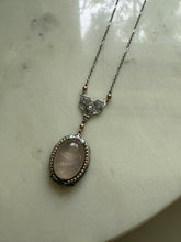 Load image into Gallery viewer, White 10k Gold Enamel Rose Quartz Seed Pearl Necklace 16”

