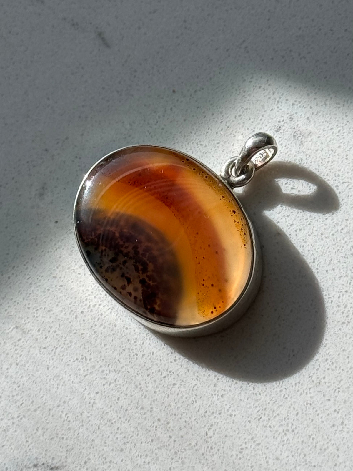 Vintage Artist Signed Sterling Silver Agate Pendant