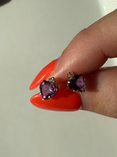 Load image into Gallery viewer, Amethyst Diamond 14k Yellow Gold Gold Heart Earrings
