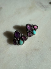 Load image into Gallery viewer, Vintage Amethyst Cabochon &amp; Turquoise Sterling Silver Earrings
