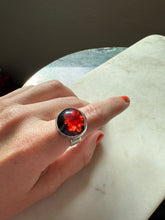 Load image into Gallery viewer, Red Black Flower Sterling Silver Ring Size 9

