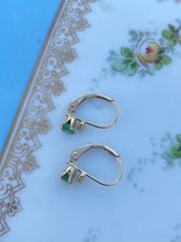 Load image into Gallery viewer, Natural Emerald &amp; Diamond Vintage 10k Gold Earrings
