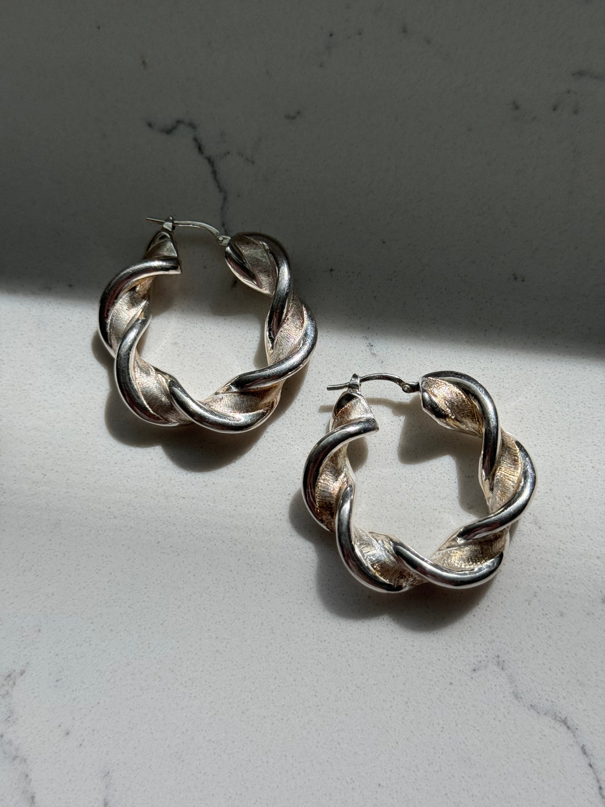 Vintage Twisted Sterling Silver Hoop Earrings