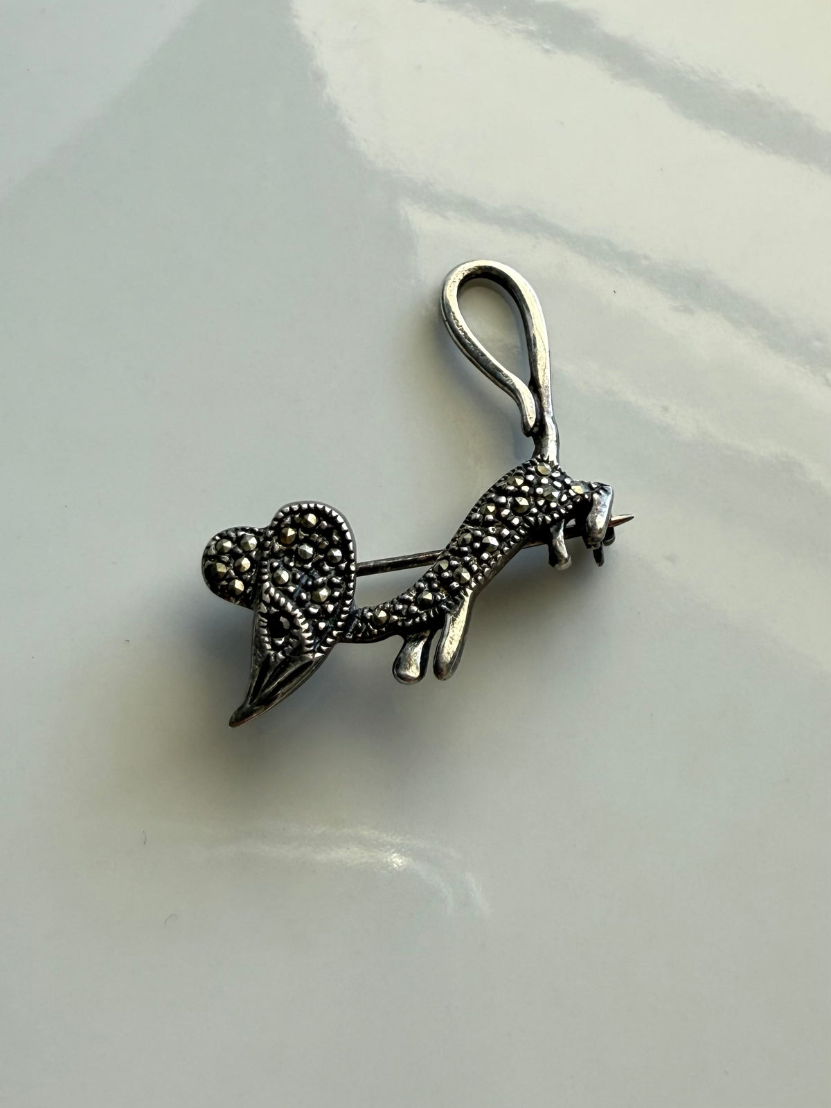 Marcasite Sterling Silver Mouse Brooch