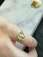 Load image into Gallery viewer, Antique Uranium Glass &amp; Diamond 10k Gold Ring Size 5.25
