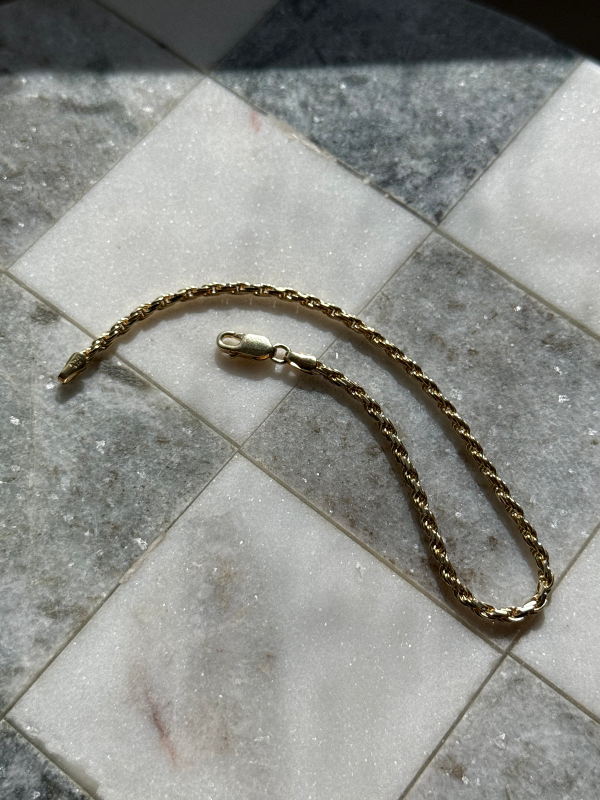 Light Tone Gold Vermeil Sterling Rope Bracelet 8.5”