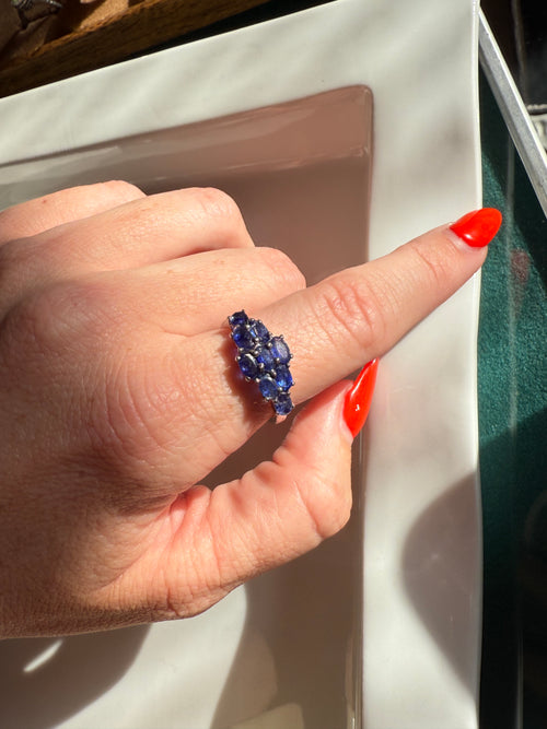 Blue Honeycomb Sterling Silver Ring Size 8.5