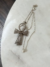 Load image into Gallery viewer, Ankh Turquoise Sterling Vintage Large Pendant Necklace 17.75”
