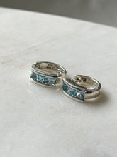 Load image into Gallery viewer, Blue Topaz Sterling Silver Clicker Hoops
