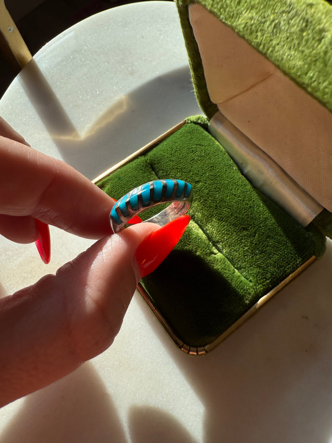 Turquoise Inlay Sterling Silver Ring Size  7.5