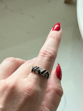 Load image into Gallery viewer, Sterling Silver Black &amp; White Glass Stone Ring Size 8
