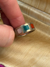 Load image into Gallery viewer, Multistone Inlay Solid Sterling Silver Ring Size 8
