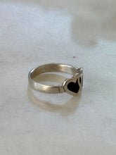 Load image into Gallery viewer, Black Enamel Double Heart Sterling Silver Ring Size 5.25
