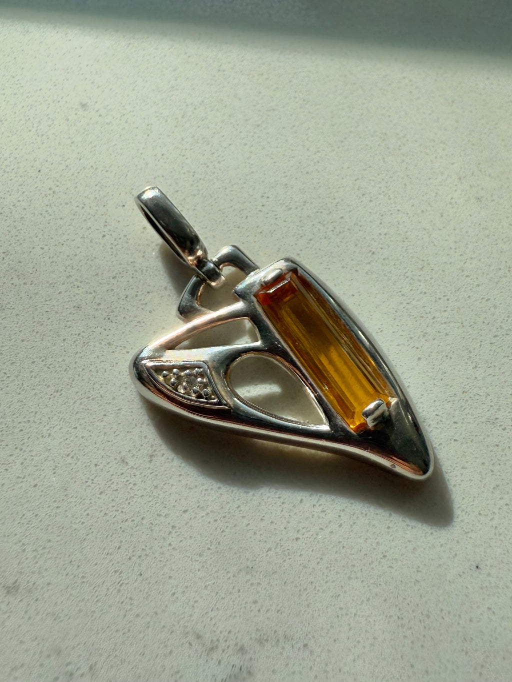 Sterling Silver Yellow Glass Heart Pendant
