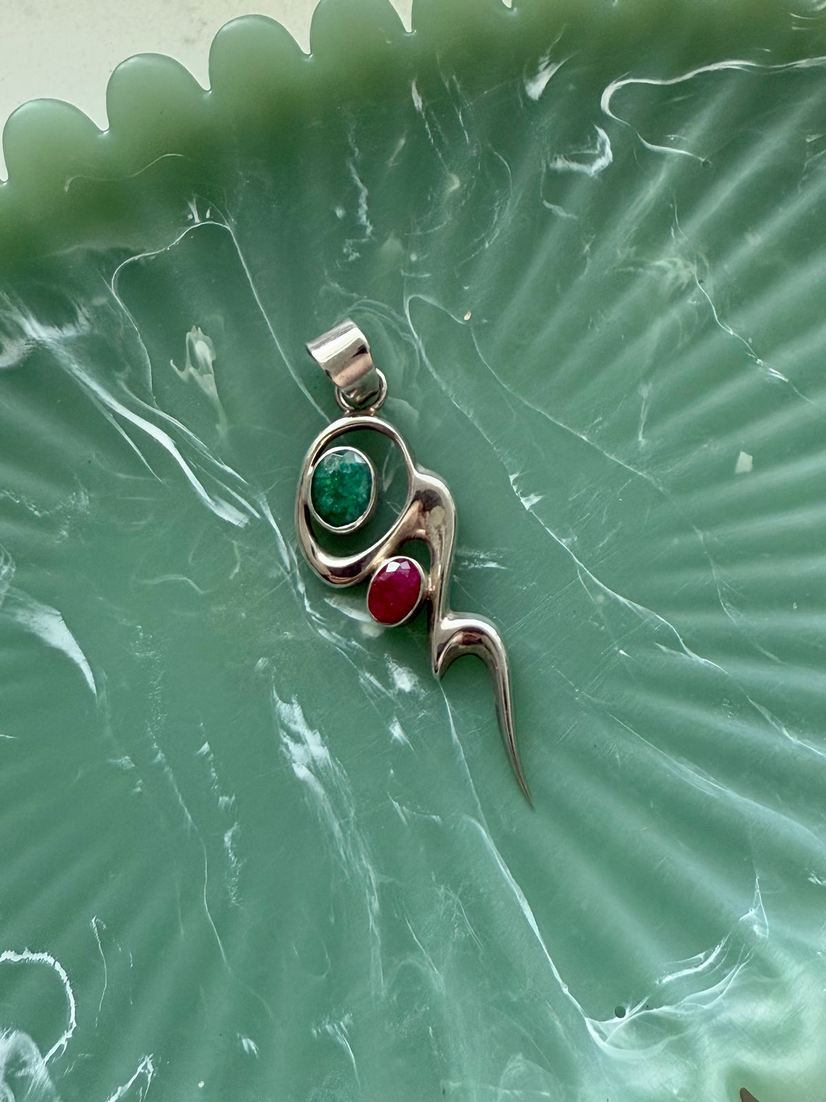 Ruby & Emerald Sterling Silver Pendant
