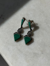 Load image into Gallery viewer, Malachite &amp; Marcasite Sterling Silver Earrings
