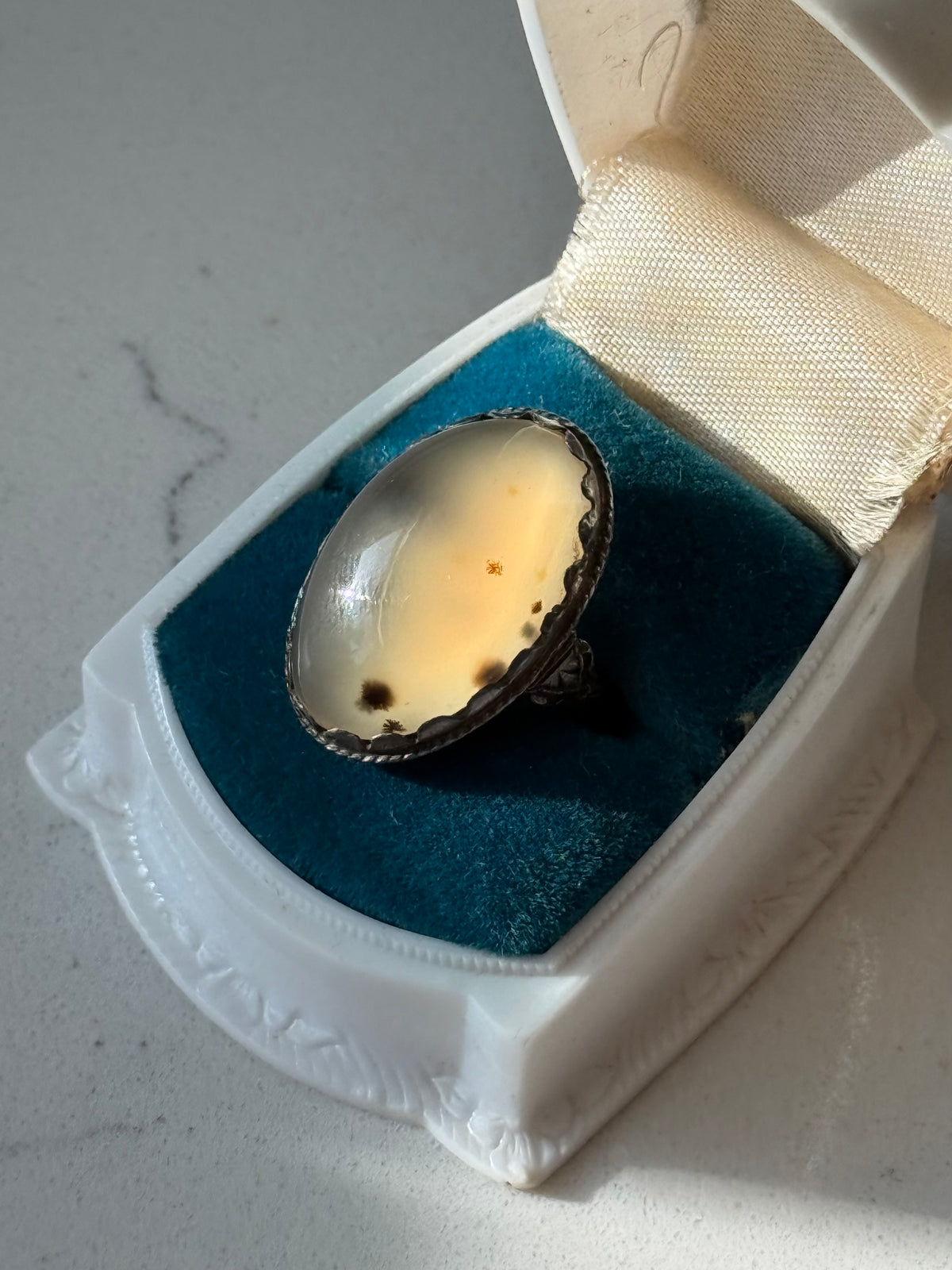 Vintage Agate Sterling Silver Ring Size 3.75